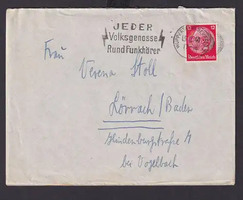 Wuppertal NRW Deutsches Reich Drittes Reich Brief SST Jeder Volksgenosse