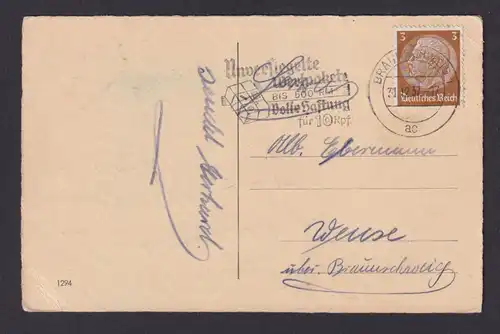 Braunschweig Niedersachsen Deutsches Reich Drittes Reich Ansichtskarte Postsache