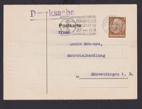 Mannheim Baden Württemberg Deutsches Reich Drittes Reich Karte SST Fernsprecher