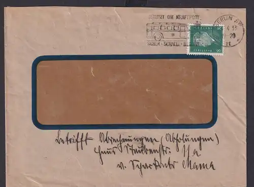 Berlin Deutsches Reich Drittes Reich Brief Postsache SST Benutzt die Kraftpost