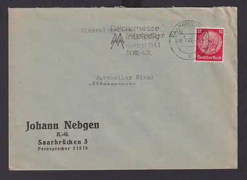 Saarbrücken Saarland Deutsches Reich Drittes Reich Brief SST Reichsmesse in