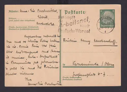 Deutsches Reich Drittes Reich Karte SST Bekämpft die Arbeitsnot Kauft Deutsche
