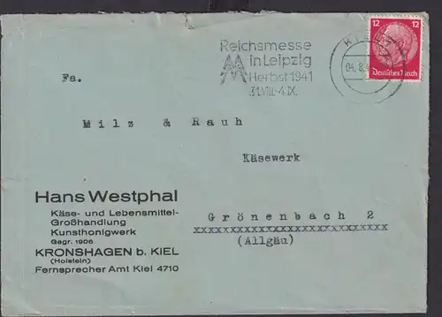 Kiel Schleswig Holstein Deutsches Reich Drittes Reich Brief SST Reichsmesse in