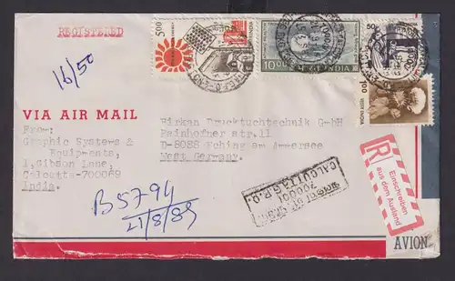 Flugpost airmail Calcutta Indien n. Eching am Ammersee R-Zettel Aus dem Ausland