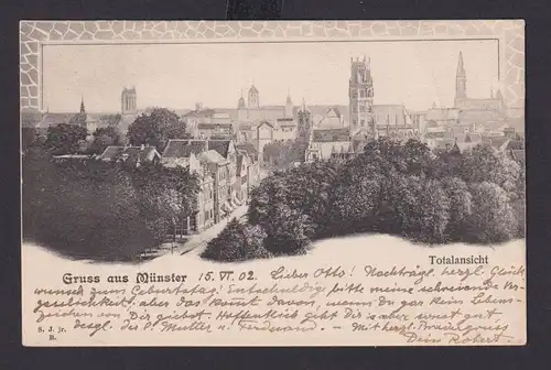 Ansichtskarte Münster NRW Totalansicht n. Leipzig Sachsen 18.06.1902