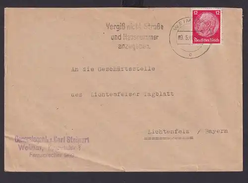 Deutsches Reich Drittes Reich Briefe Postsache SST Vergiß nicht Strasse und