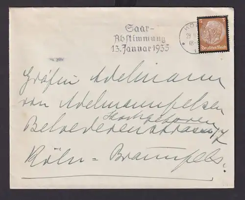 Köln NRW Deutsches Reich Drittes Reich Brief SST Saar Abstimmung 13.Januar 1935