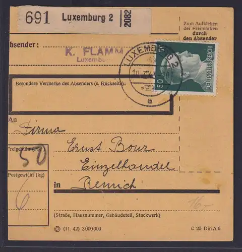 Besetzung Luxemburg Weltkrieg Brief EF 50 Pfg Hitler Deutsches Reich n. Reimich