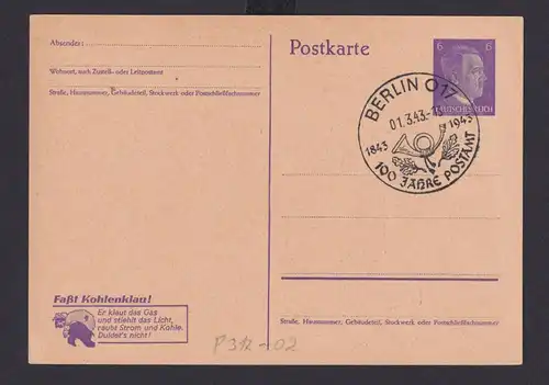 Deutsches Reich Drittes Reich Karte Postsache SST Berlin 100 Jahre Postamt