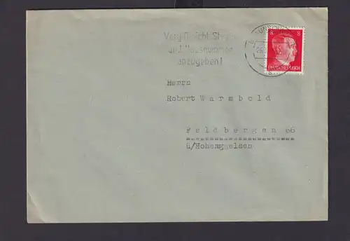 Deutsches Reich Drittes Reich Briefe Postsache SST Vergiß nicht Strasse und