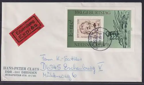 DDR Eilboten Brief Block 54 Einzelfrankatur portogerecht Albert Einstein Dresden