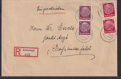 Deutsches Reich R Brief MIF senkr. Paar Hindenburg Unterschüpf n Grossrinderfeld