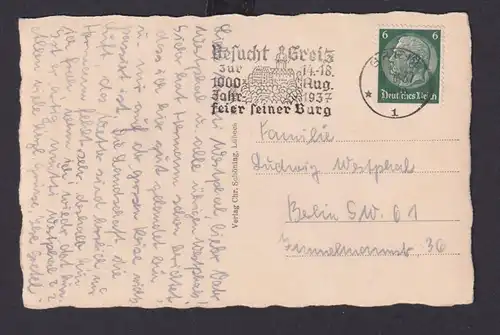 Deutsches Reich Drittes Reich Ansichtskarte SST Besucht Greiz zur 1000 Jahr