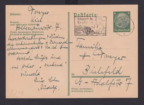 Deutsches Reich Drittes Reich Karte Postsache SST Benutzt die Kraftpost ab Kiel