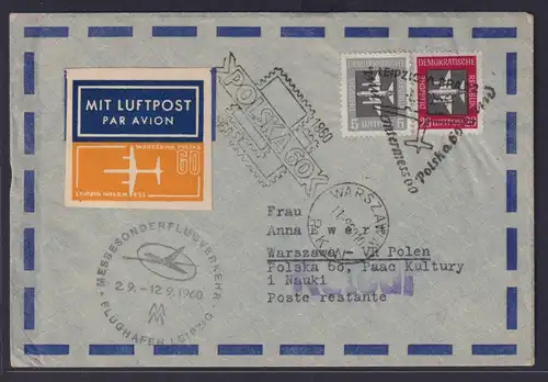 Flugpost airmail DDR Leipzig Warschau Polen 1960