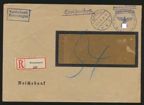 Deutsches Reich R Brief portopflichtige Dienstsache mit Nachgebühr ab Menningen