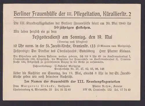 Deutsches Reich EF 739 Vordruckkarte Krankheit Berlin Berliner Frauenhülfe 50