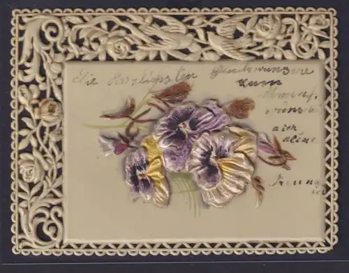 Ansichtskarte Künstlerkarte Prägekarte Blumen Ornamente Zierrand