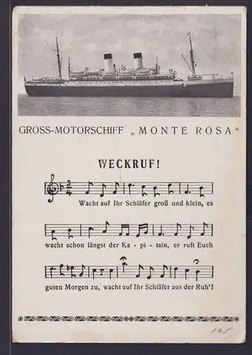 Ansichtskarte Schiff Schifffahrt Seefahrt Marine Motorschiff Monte Rosa Liedtext