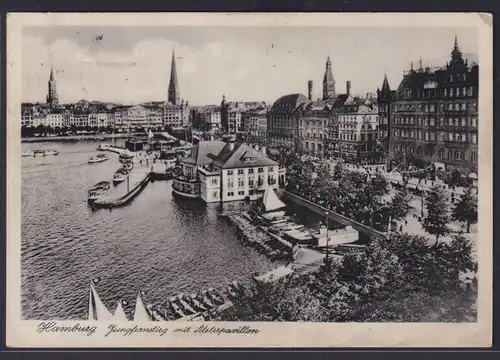 Ansichtskarte Hamburg Jungfernstieg mit Alsterpavillon Schiffe Kirche nach