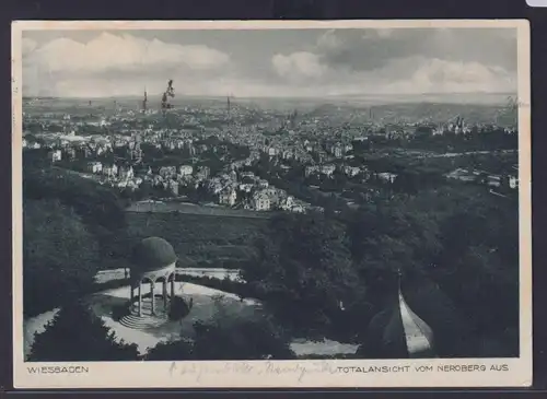 Ansichtskarte Wiesbaden Hessen Ansicht vom Neroberg Stempel Wiesbadens Maiwochen