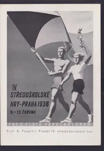 Ansichtskarte Prag Tschechien Anlass Sportfest 9. bis 12. Cervna Juni 1938