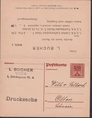 Österreich Privatganzsache Wappen Adler 50 Kr. L. Bucher Wien Doppelkarte F+A