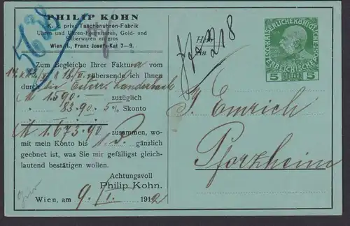 Österreich Privatganzsache Kaiser Franz Joseph Philip Korn Wien Taschenuhren