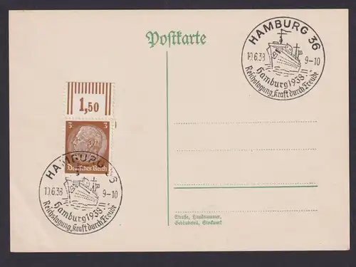 Briefmarken Deutsches Reich inter. SST Hamburg Reichstagung Kraft durch Freude