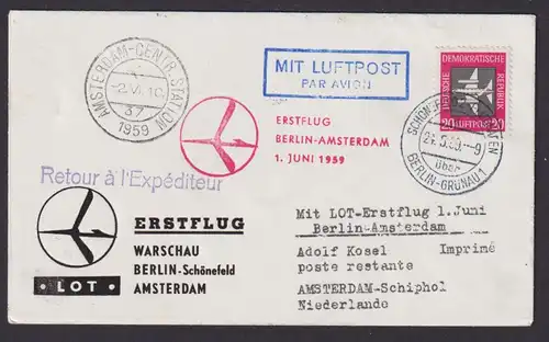 Flugpost Brief Air Mail LOT Erstflug Warschau Berlin Amsterdam Niederlande
