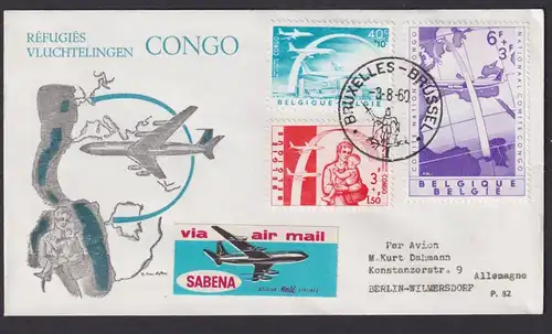 Flugpost Air Mail Brief Sabena Belgien Kongo an Berlin Wilmersdorf 3.8.1960