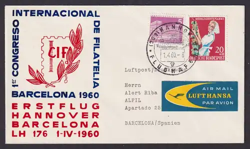 Flugpost Brief Air Mail Bund Erstflug Lufhansa LH176 I-IV Hannover Barcelona