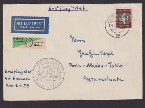 Briefmarken Flugpost Airmail Air France Paris Alaska Tokio DDR Zuleitung Berlin