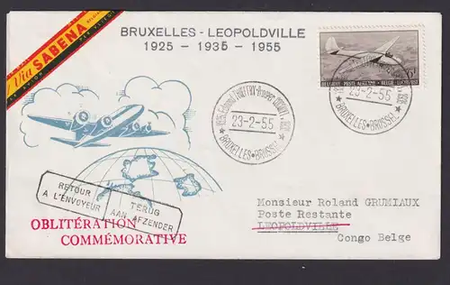Flugpost Brief Air Mail Sabena Brüssel Belgien Leopoldville Belgisch Kongo