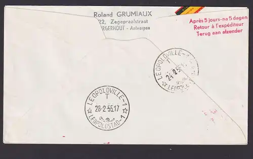 Flugpost Brief Air Mail Sabena Brüssel Belgien Leopoldville Belgisch Kongo