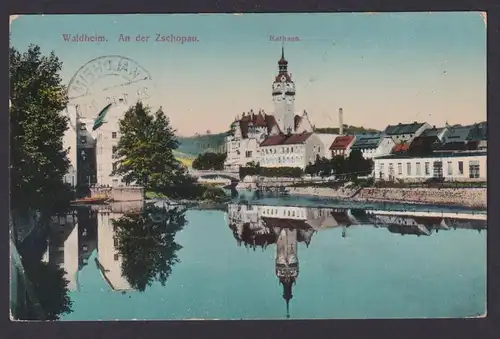 Ansichtskarte Waldheim a. d. Zschopau Sachsen Fluss Rathaus Feldpost n.