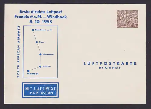 Flugpost Brief Air Mail Berlin Privatganzsachw 15 Pfg. Bauten Erstflug Windhoek