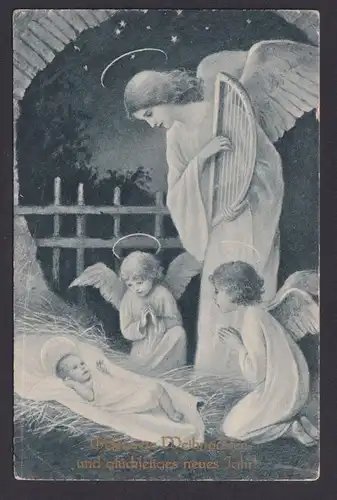 Weihnachten Ansichtskarte Künstlerkarte Weihnachtsgruß Engel Krippe ab Schlier