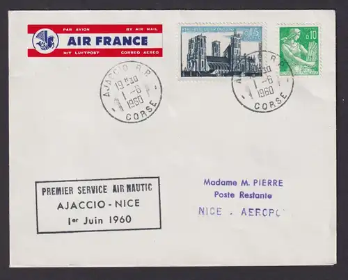 Flugpost Brief Air Mail Air France Ajaccio Frankreich Erstflug Nizza 1.6.1960