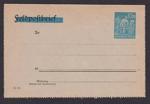 Deutsches Reich Privatganzsache Aufbrauch Feldpostbrief Kartenbrief Infla 10