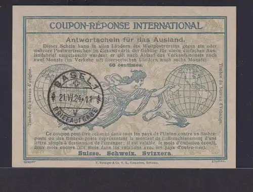 IAS Internationaler Antwortschein Basel Schweiz 60 Centimes 21.6.1924