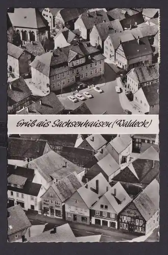 Ansichtskarte Sachsenhausen Waldeck Hessen Luftbild Geschäfte Elektro Nordmeier