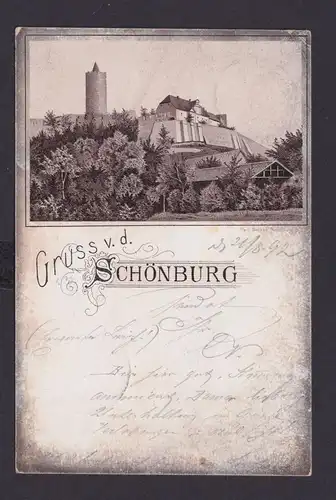 Litho Vorläufer Ansichtskarte Schönburg Sachsen Anhalt Burg Festung n. Saalfeld