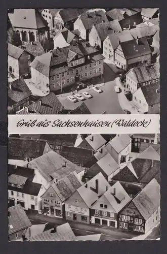Ansichtskarte Sachsenhausen Waldeck Hessen Luftbild Geschäfte Uhren Optik Bäcker