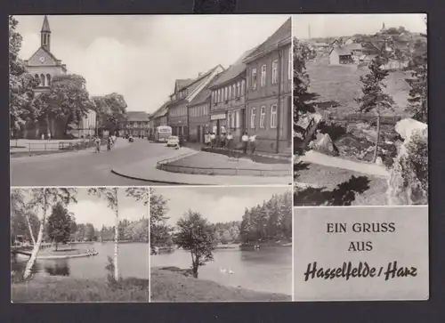 Ansichtskarte Hasselfelde Harz Sachsen Anhalt Markt Gondelteich Waldseebad