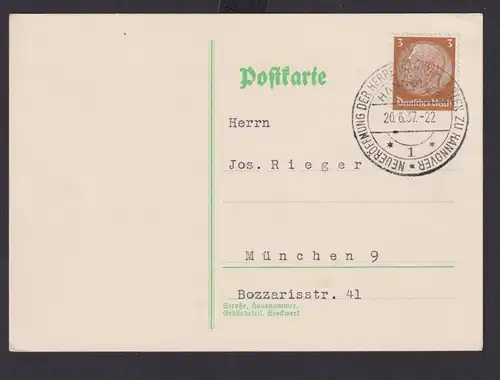 Deutsches Reich Drittes Reich Karte SST Neueröffnung d. Herrenhäuser Gärten zu
