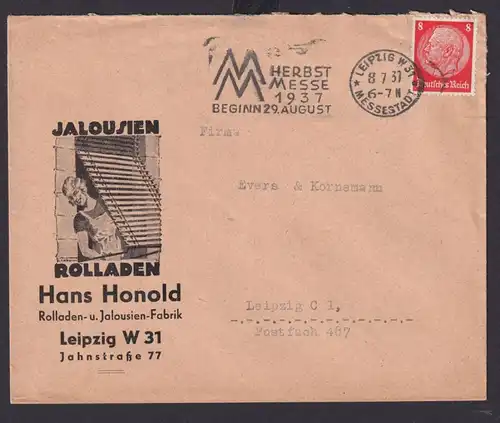 Deutsches Reich Drittes Reich Briefe SST Herbstmesse 1937 ab Leipzig n. Leipzig