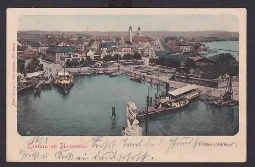 Ansichtskarte Lindau Bayern Bodensee Hafen nach Leutkirch Bayern 17.05.1901