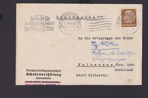 Deutsches Reich Drittes Reich Briefe SST Spendet für Soldatenheime Postscheck