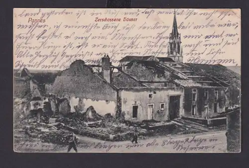 Ansichtskarte Pannes Frankreich Zerschossene Häuser 1. Weltkrieg Feldpost nach
